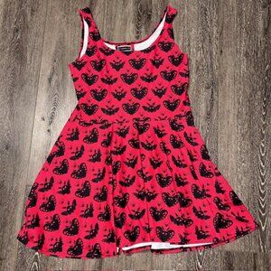 Spooky Cat Womens Dress Size XL Red Moths Butterfly Pattern Stretchy